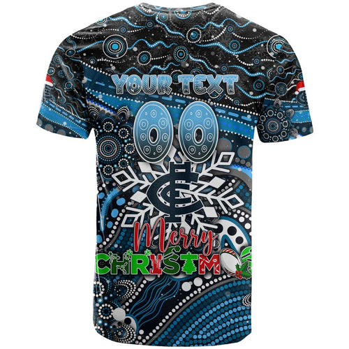 Merry Christmas AFL Carlton Blues T Shirt Aboriginal Santa Football Mascot