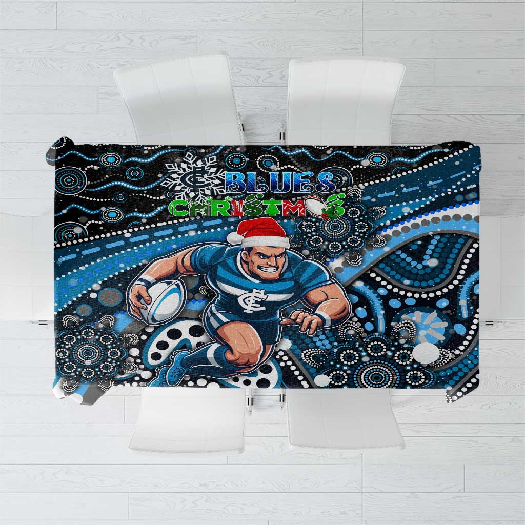 Merry Christmas AFL Carlton Blues Tablecloth Aboriginal Santa Football Mascot
