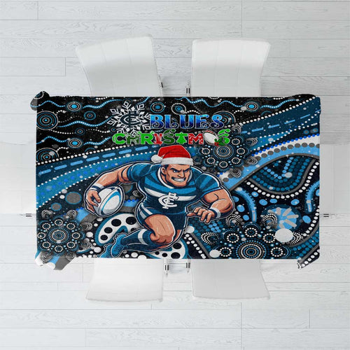 Merry Christmas AFL Carlton Blues Tablecloth Aboriginal Santa Football Mascot