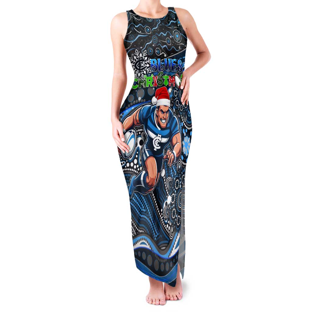 Merry Christmas AFL Carlton Blues Tank Maxi Dress Aboriginal Santa Football Mascot