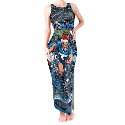 Merry Christmas AFL Carlton Blues Tank Maxi Dress Aboriginal Santa Football Mascot