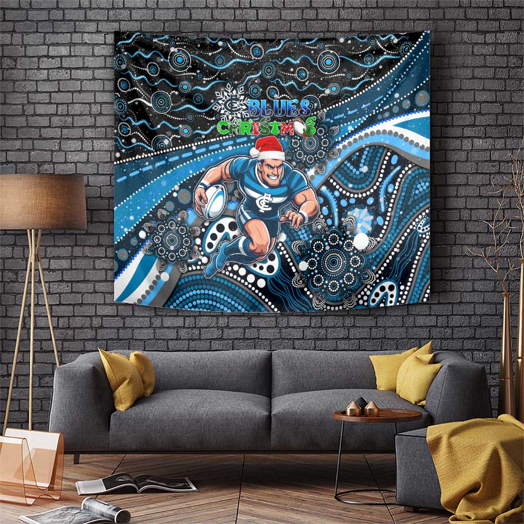 Merry Christmas AFL Carlton Blues Tapestry Aboriginal Santa Football Mascot