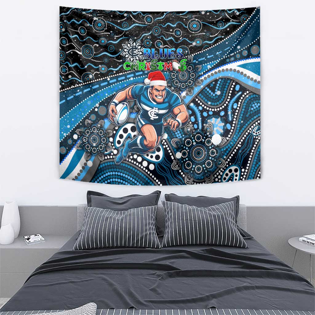 Merry Christmas AFL Carlton Blues Tapestry Aboriginal Santa Football Mascot