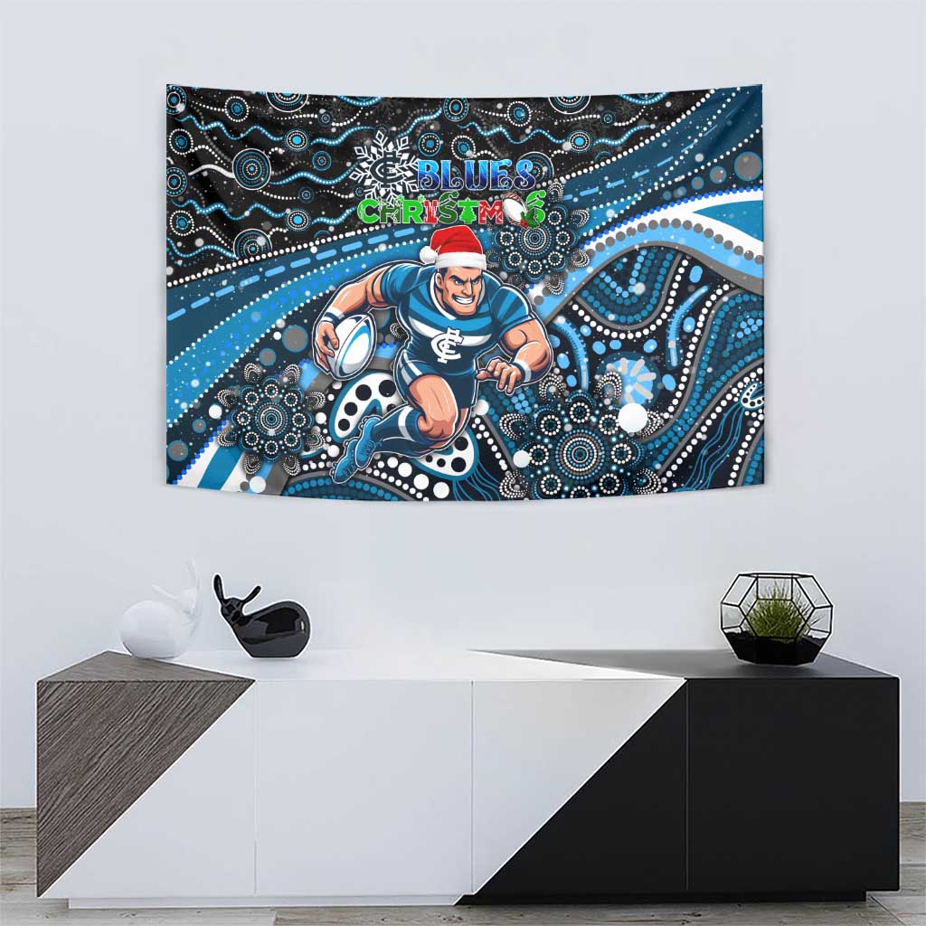 Merry Christmas AFL Carlton Blues Tapestry Aboriginal Santa Football Mascot