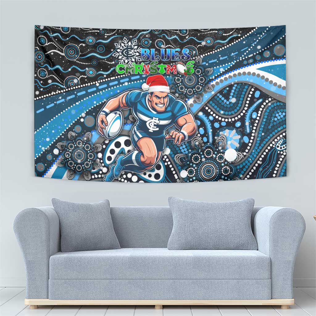 Merry Christmas AFL Carlton Blues Tapestry Aboriginal Santa Football Mascot