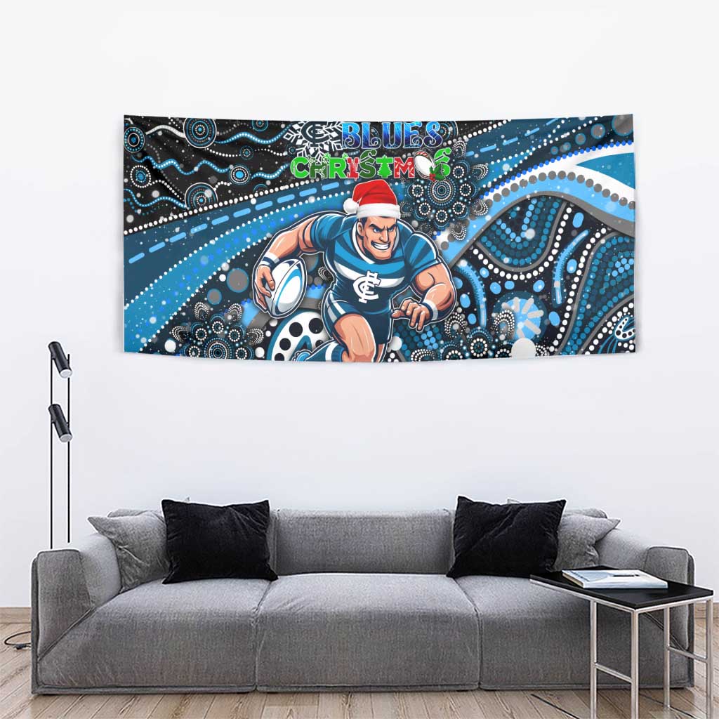 Merry Christmas AFL Carlton Blues Tapestry Aboriginal Santa Football Mascot