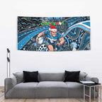 Merry Christmas AFL Carlton Blues Tapestry Aboriginal Santa Football Mascot