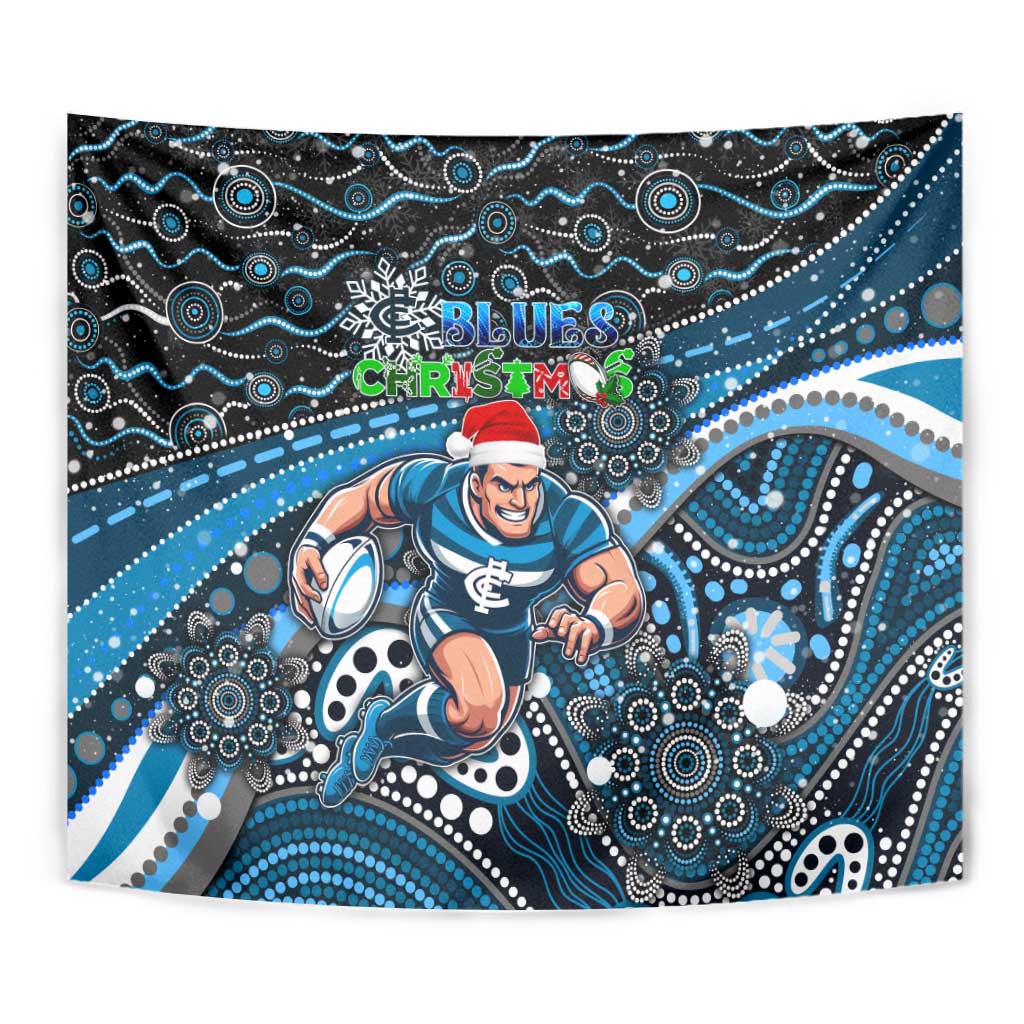 Merry Christmas AFL Carlton Blues Tapestry Aboriginal Santa Football Mascot
