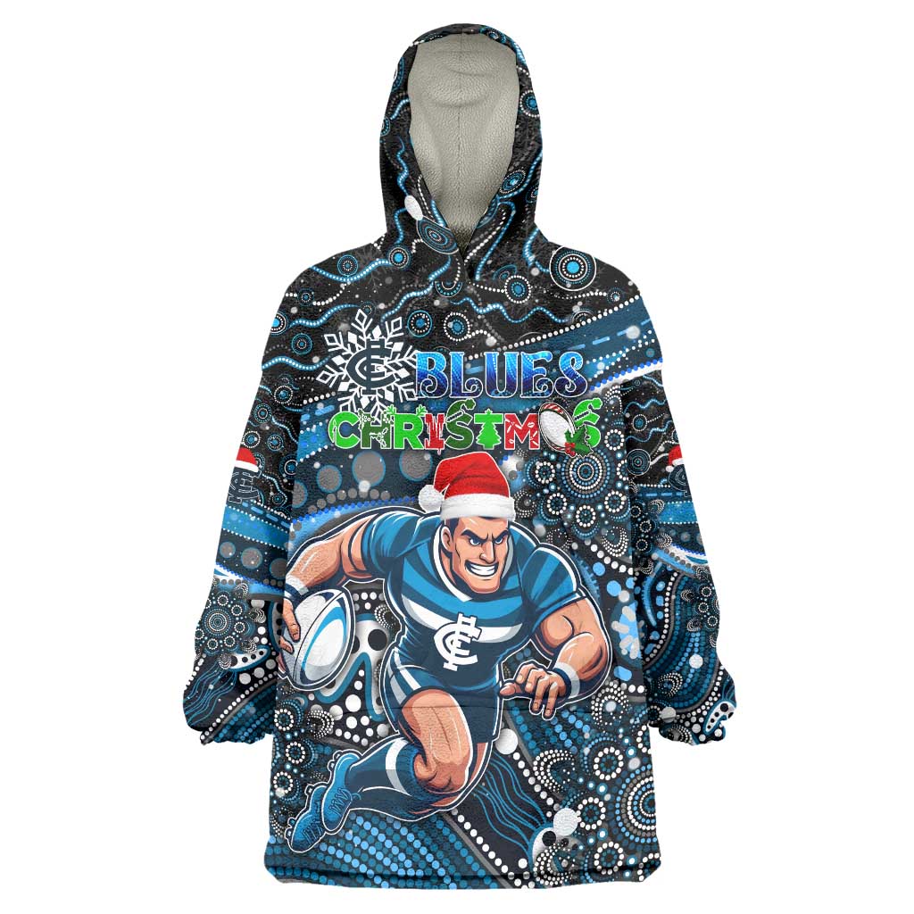 Merry Christmas AFL Carlton Blues Wearable Blanket Hoodie Aboriginal Santa Football Mascot