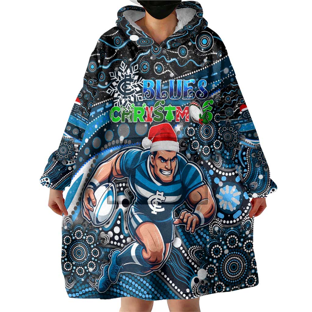 Merry Christmas AFL Carlton Blues Wearable Blanket Hoodie Aboriginal Santa Football Mascot
