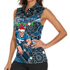 Merry Christmas AFL Carlton Blues Women Sleeveless Polo Shirt Aboriginal Santa Football Mascot