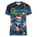 Merry Christmas AFL Carlton Blues Women V-Neck T-Shirt Aboriginal Santa Football Mascot