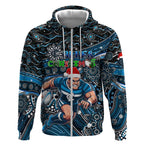 Merry Christmas AFL Carlton Blues Zip Hoodie Aboriginal Santa Football Mascot