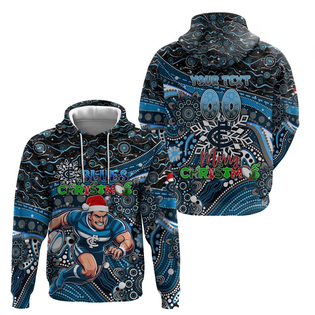 Merry Christmas AFL Carlton Blues Zip Hoodie Aboriginal Santa Football Mascot