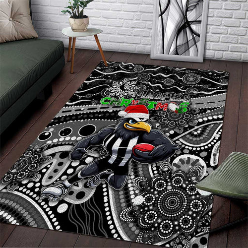 Merry Christmas AFL Collingwood Magpies Area Rug Aboriginal Santa Football Mascot