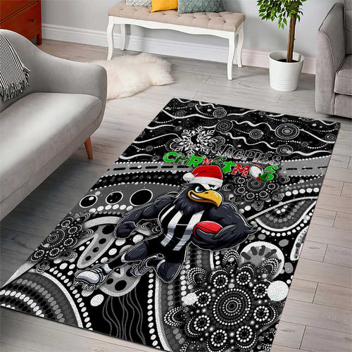Merry Christmas AFL Collingwood Magpies Area Rug Aboriginal Santa Football Mascot