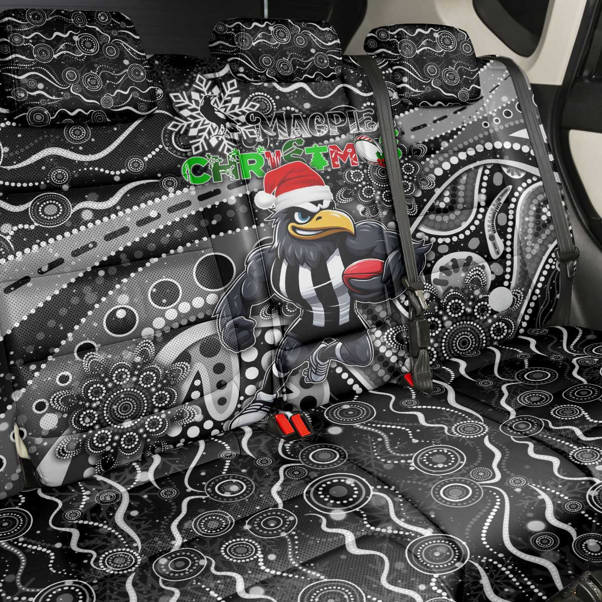 Merry Christmas AFL Collingwood Magpies Back Car Seat Cover Aboriginal Santa Football Mascot