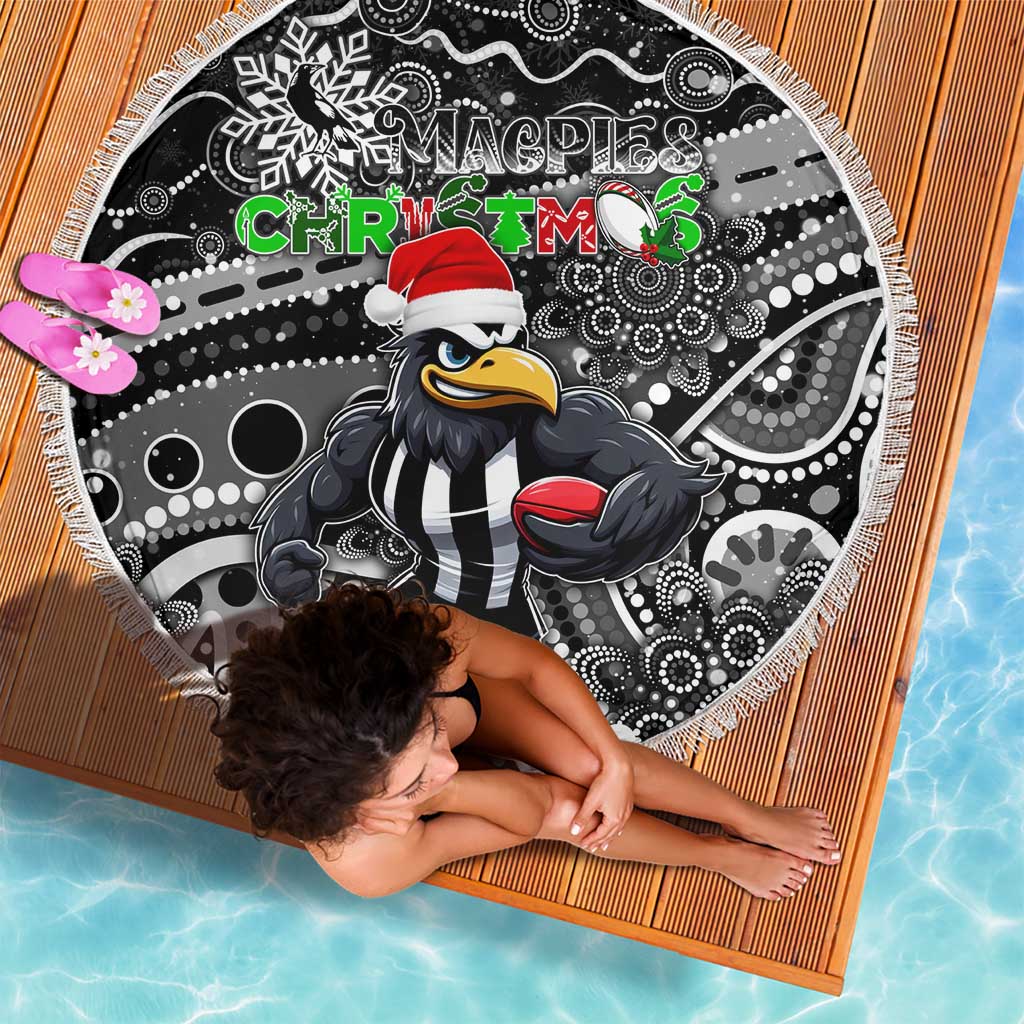Merry Christmas AFL Collingwood Magpies Beach Blanket Aboriginal Santa Football Mascot