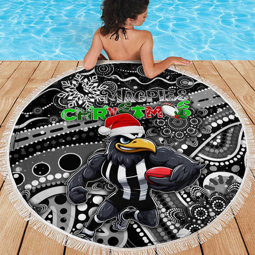 Merry Christmas AFL Collingwood Magpies Beach Blanket Aboriginal Santa Football Mascot