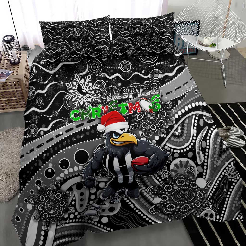 Merry Christmas AFL Collingwood Magpies Bedding Set Aboriginal Santa Football Mascot