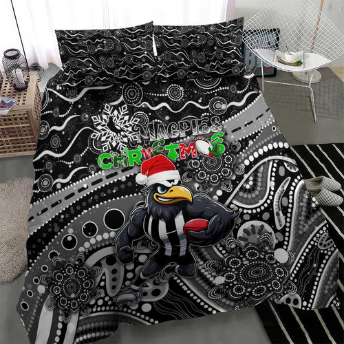 Merry Christmas AFL Collingwood Magpies Bedding Set Aboriginal Santa Football Mascot
