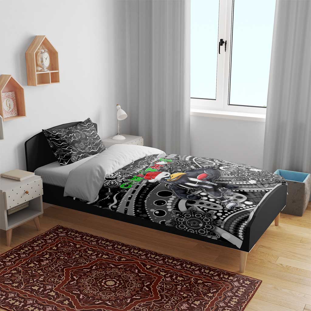Merry Christmas AFL Collingwood Magpies Bedding Set Aboriginal Santa Football Mascot