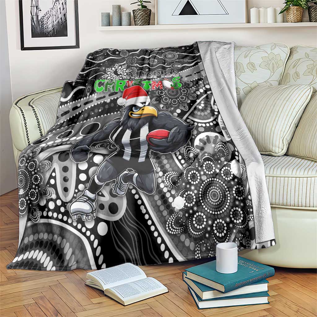 Merry Christmas AFL Collingwood Magpies Blanket Aboriginal Santa Football Mascot