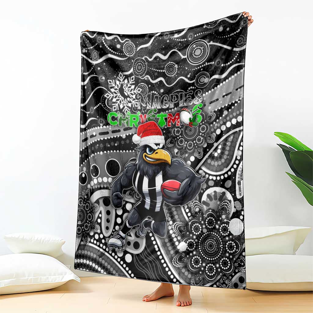 Merry Christmas AFL Collingwood Magpies Blanket Aboriginal Santa Football Mascot
