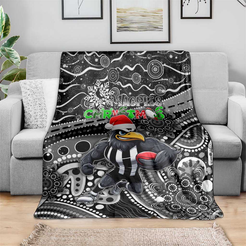 Merry Christmas AFL Collingwood Magpies Blanket Aboriginal Santa Football Mascot