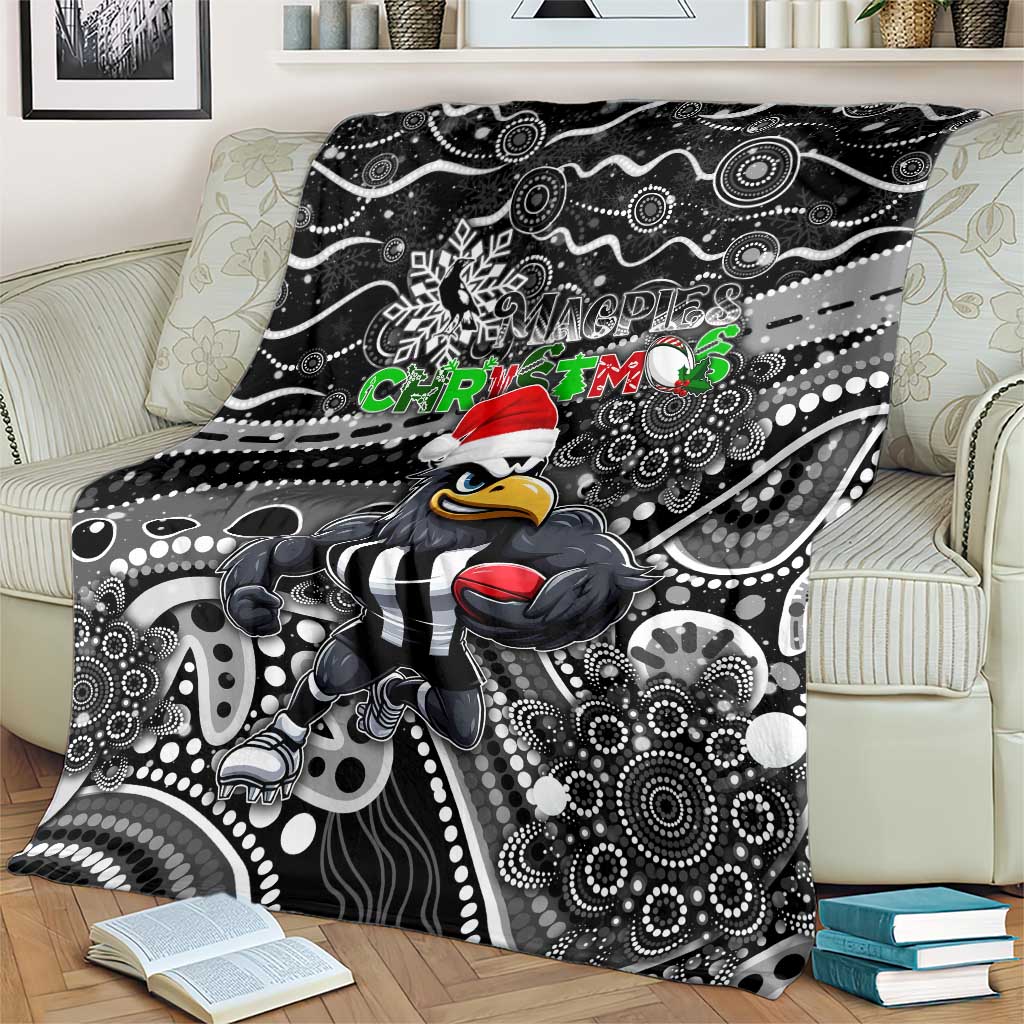 Merry Christmas AFL Collingwood Magpies Blanket Aboriginal Santa Football Mascot