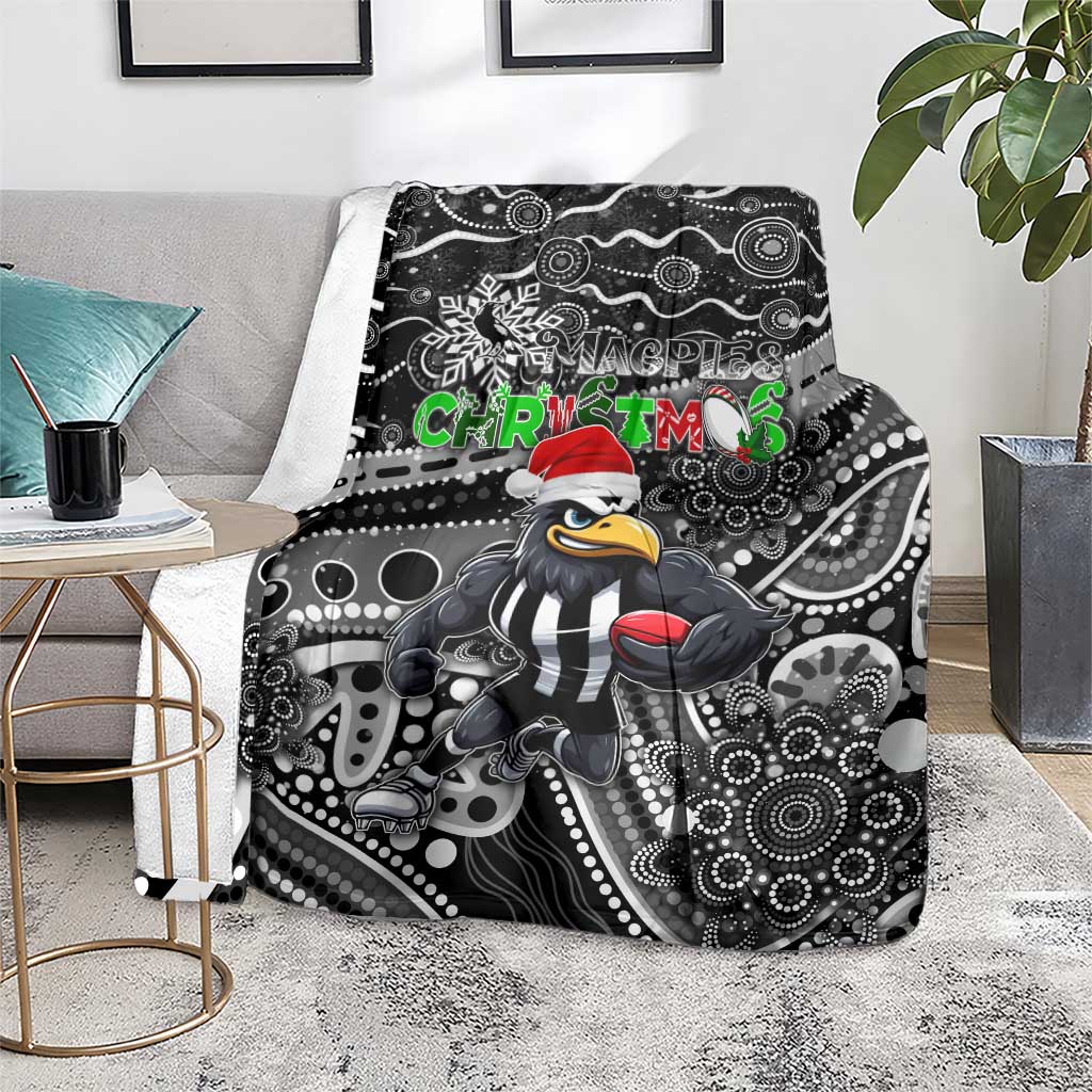 Merry Christmas AFL Collingwood Magpies Blanket Aboriginal Santa Football Mascot