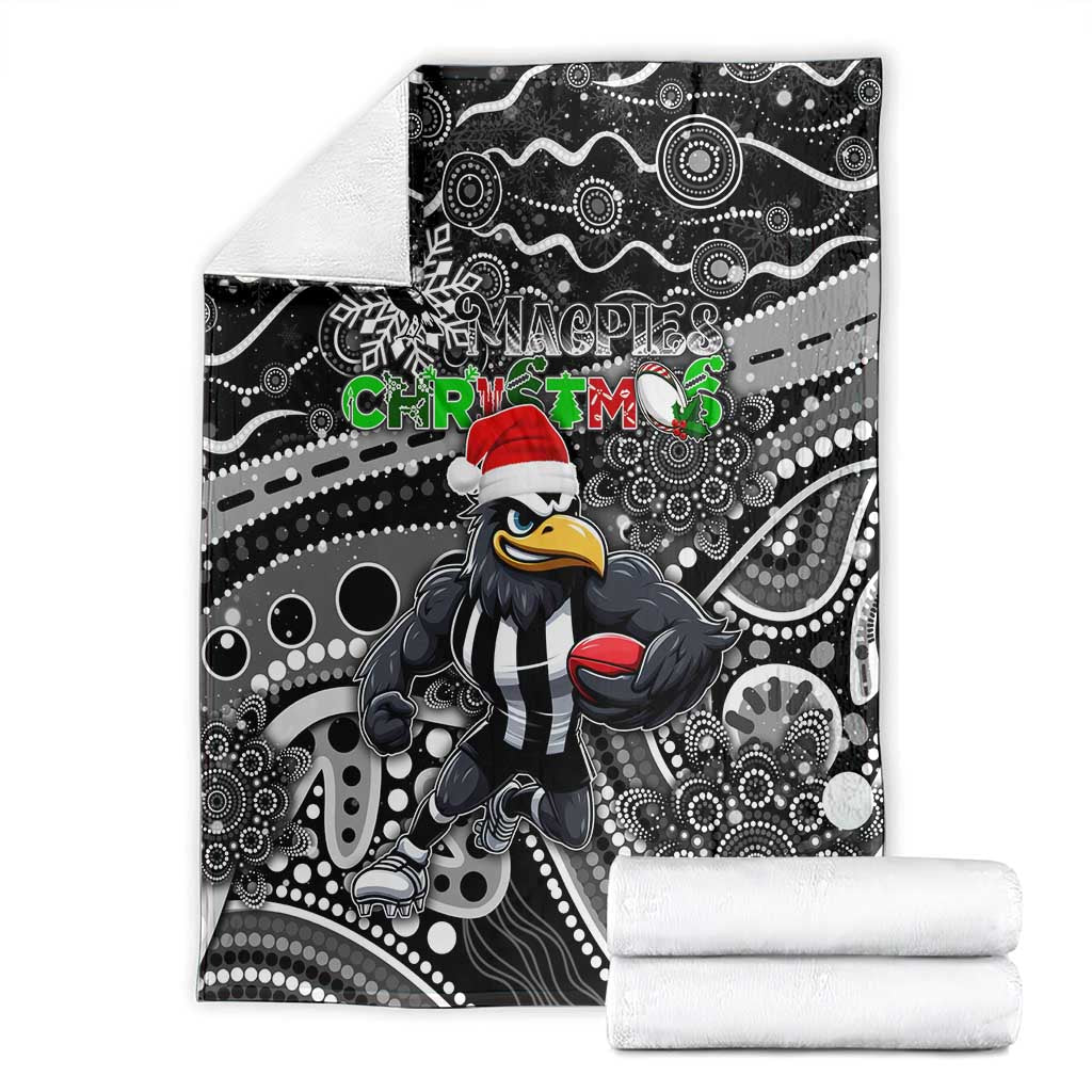 Merry Christmas AFL Collingwood Magpies Blanket Aboriginal Santa Football Mascot