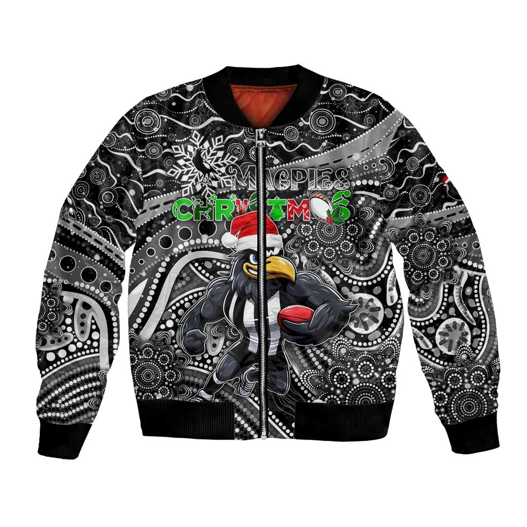 Merry Christmas AFL Collingwood Magpies Bomber Jacket Aboriginal Santa Football Mascot