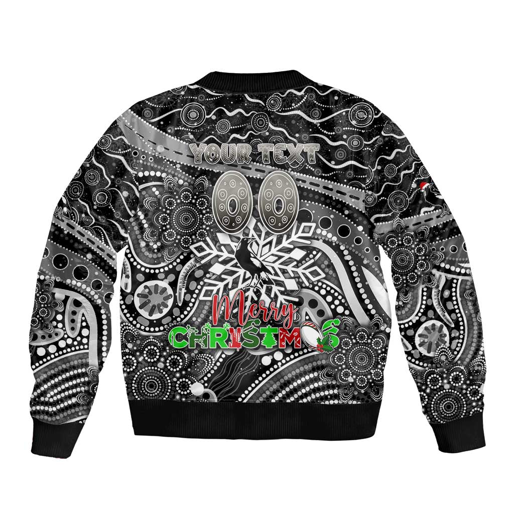 Merry Christmas AFL Collingwood Magpies Bomber Jacket Aboriginal Santa Football Mascot