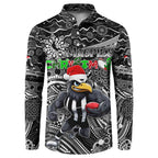 Merry Christmas AFL Collingwood Magpies Button Sweatshirt Aboriginal Santa Football Mascot