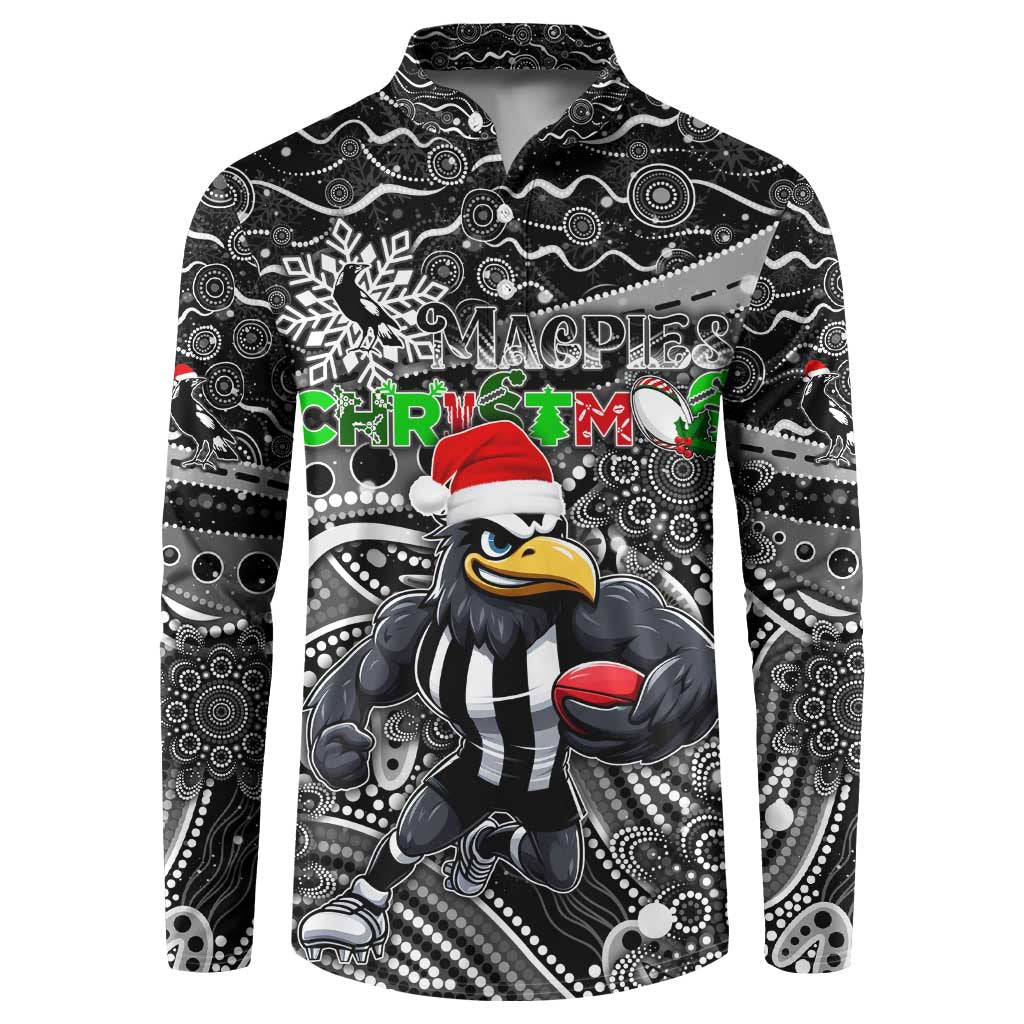 Merry Christmas AFL Collingwood Magpies Button Sweatshirt Aboriginal Santa Football Mascot