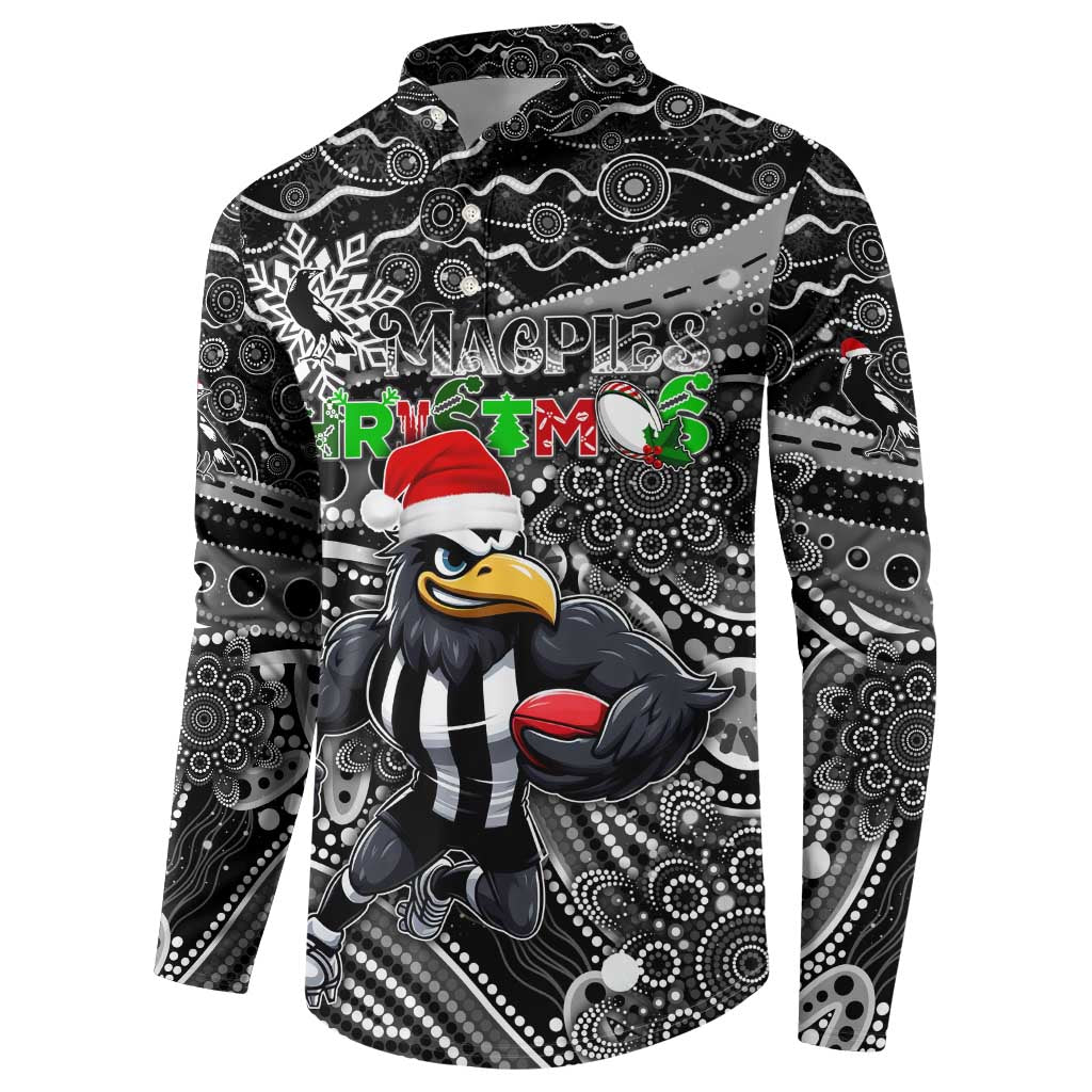 Merry Christmas AFL Collingwood Magpies Button Sweatshirt Aboriginal Santa Football Mascot