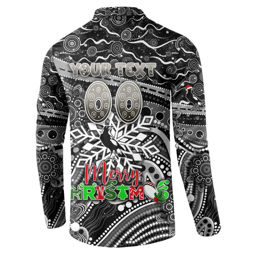 Merry Christmas AFL Collingwood Magpies Button Sweatshirt Aboriginal Santa Football Mascot