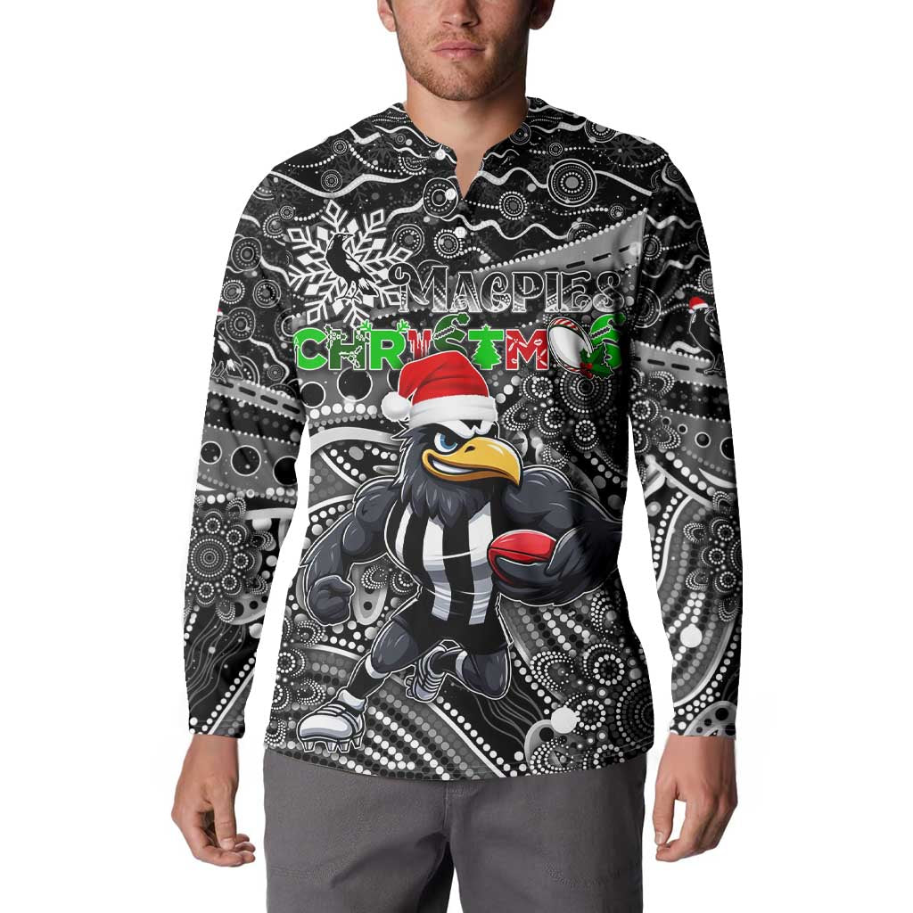 Merry Christmas AFL Collingwood Magpies Button Sweatshirt Aboriginal Santa Football Mascot