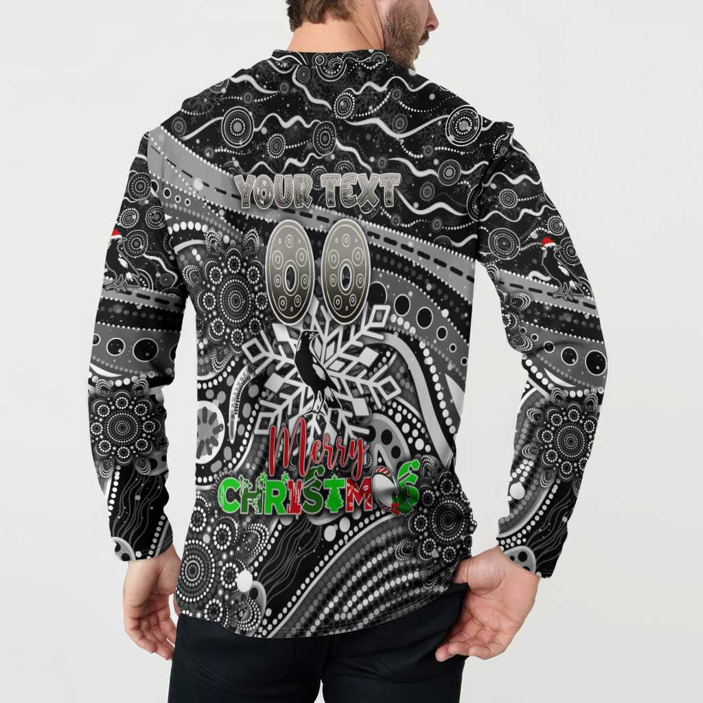 Merry Christmas AFL Collingwood Magpies Button Sweatshirt Aboriginal Santa Football Mascot