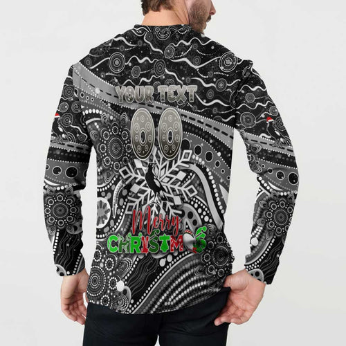 Merry Christmas AFL Collingwood Magpies Button Sweatshirt Aboriginal Santa Football Mascot