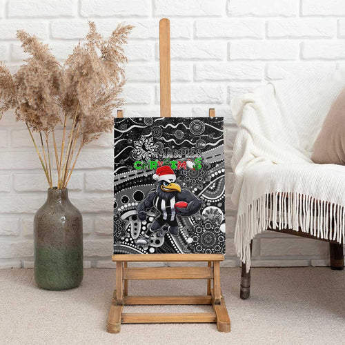 Merry Christmas AFL Collingwood Magpies Canvas Wall Art Aboriginal Santa Football Mascot