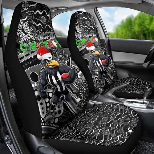 Merry Christmas AFL Collingwood Magpies Car Seat Cover Aboriginal Santa Football Mascot