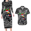 Merry Christmas AFL Collingwood Magpies Couples Matching Long Sleeve Bodycon Dress and Hawaiian Shirt Aboriginal Santa Football Mascot