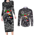 Merry Christmas AFL Collingwood Magpies Couples Matching Long Sleeve Bodycon Dress and Long Sleeve Button Shirt Aboriginal Santa Football Mascot