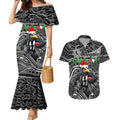 Merry Christmas AFL Collingwood Magpies Couples Matching Mermaid Dress and Hawaiian Shirt Aboriginal Santa Football Mascot