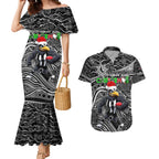 Merry Christmas AFL Collingwood Magpies Couples Matching Mermaid Dress and Hawaiian Shirt Aboriginal Santa Football Mascot