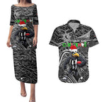 Merry Christmas AFL Collingwood Magpies Couples Matching Puletasi and Hawaiian Shirt Aboriginal Santa Football Mascot