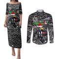 Merry Christmas AFL Collingwood Magpies Couples Matching Puletasi and Long Sleeve Button Shirt Aboriginal Santa Football Mascot