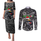 Merry Christmas AFL Collingwood Magpies Couples Matching Puletasi and Long Sleeve Button Shirt Aboriginal Santa Football Mascot